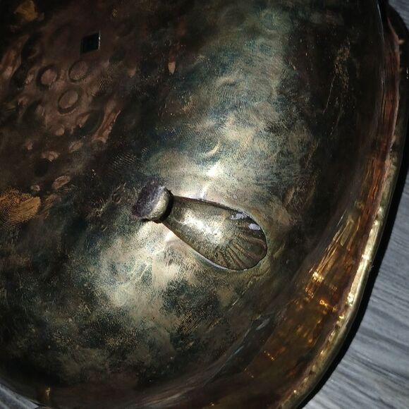 Antique  Hammered Style Brass Footed Tub Decor, Brass Pansy Plant Pot - Picture 6 of 8